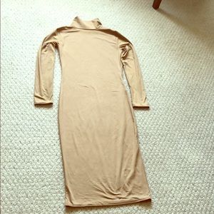 Tan Bodycon Turtle Neck Dress